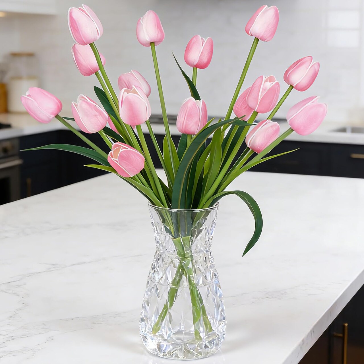18.9" Large Real Touch Pink Tulips – 15-Piece Faux Flower Bouquet for Weddings, Valentine’s Day & Elegant Home Decor
